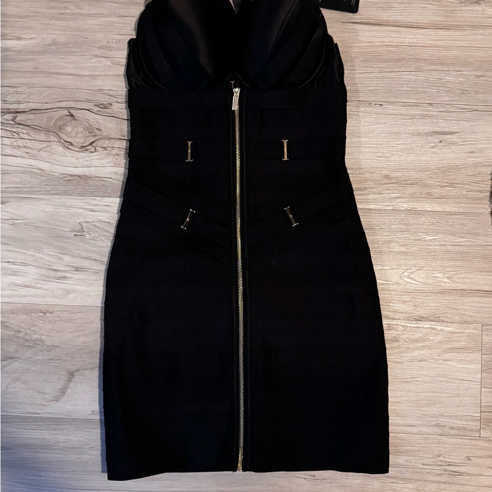 Honey Birdette Black and Gold Strapless Bodycon Dress